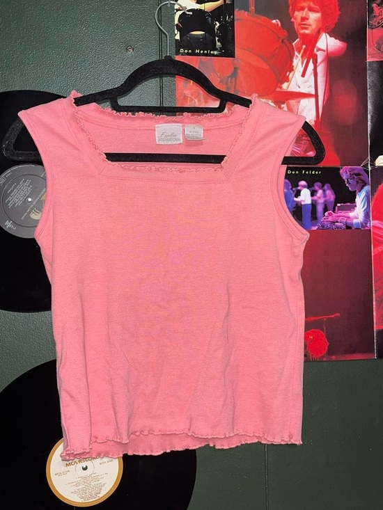 Fiorlini International Tops - Women's Pink Ribbed Square-Neck Tank